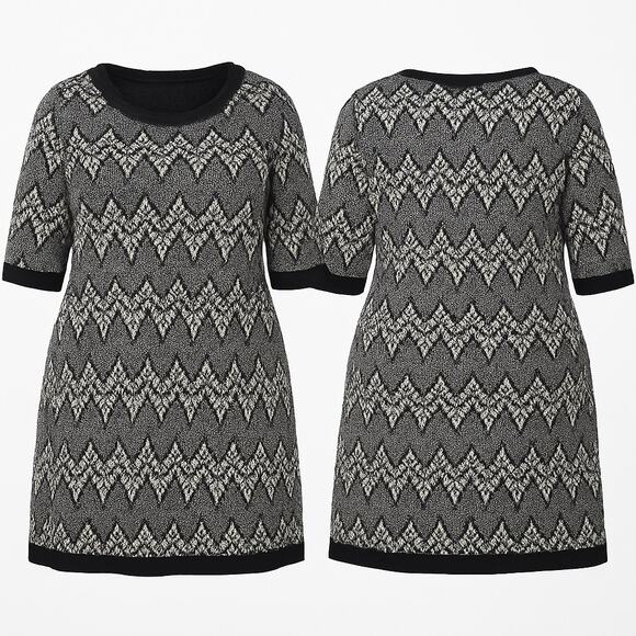 Sandra Darren Black & Silver Chevron Print Dress – Size 24W - Picture 2 of 5